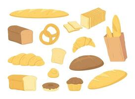 Cartoon Color Bread and Cake Icon Set. Vector