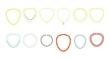 Cartoon Color Different Types Necklace Icon Set. Vector