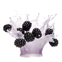 AI generated Blackberries milk splash floating isolated on transparent background png