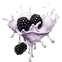 AI generated Blackberries milk splash floating isolated on transparent background png