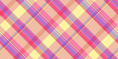 Poster tartan plaid pattern, knit vector textile texture. Artistic seamless fabric check background in pink and yellow colors.