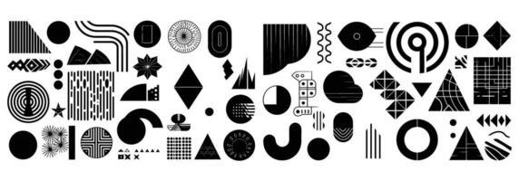 Abstract retro geometric shapes set, contemporary elements, 70s groovy style, brutalist design, figure collection, retro icons, doodle shapes, basic brutalism, geometric forms, retro shapes vector