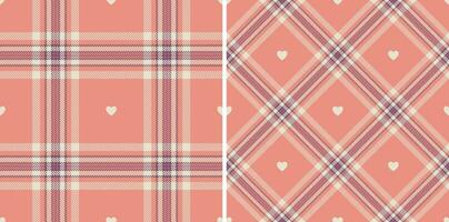 Gingham pattern with hearts. Seamless tartan vichy check plaid for gift card, wrapping paper, invitation on Valentines Day print vector