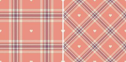 Gingham pattern with hearts. Seamless tartan vichy check plaid for gift card, wrapping paper, invitation on Valentines Day print vector