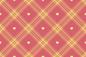 Gingham pattern with hearts. Seamless tartan vichy check plaid for dress, shirt, tablecloth, napkin, or other modern Valentines Day textile design. vector