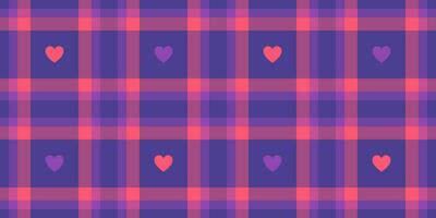 Gingham pattern with hearts. Seamless tartan vichy check plaid for dress, shirt, tablecloth, napkin, or other modern Valentines Day textile design. vector