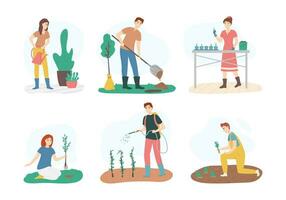 Cartoon Color Characters People and Gardening Concept. Vector