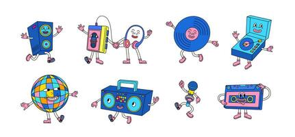 Cartoon Color Retro Music Mascots Vintage Set. Vector