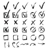 Doodle Check Marks Black Thin Line Set. Vector