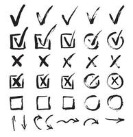 Doodle Check Marks Black Thin Line Set. Vector