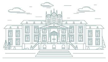 University Building Concept Contour Linear Style. Vector