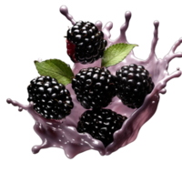 AI generated Blackberries milk splash floating isolated on transparent background png