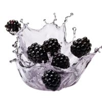 AI generated Blackberries milk splash floating isolated on transparent background png