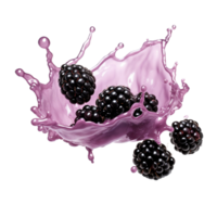 AI generated Blackberries milk splash floating isolated on transparent background png