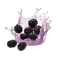 AI generated Blackberries milk splash floating isolated on transparent background png