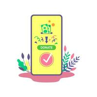 Cartoon Color Mobile Phone Online Application Donation Concept. Vector