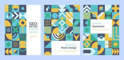 Cartoon Color Neo Geometric Concept Template Poster Banner Card Set. Vector