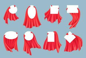 Cartoon Red Hero Cape Empty Template Label Set. Vector