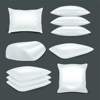 Realistic Detailed 3d Blank White Square and Rectangular Pillows Set. Vector