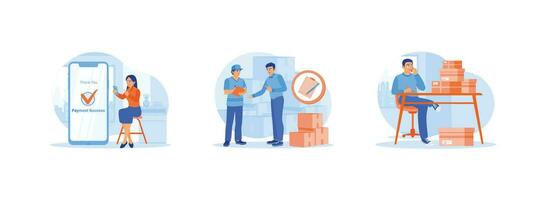 Order Confirmation concept. Make online transactions using the application. The warehouse manager signs the bill of lading a businessman writing and confirming the order by phone. vector