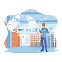 Business people use digital tablets with modern creative telecommunications and internet networks. A GPS navigation map and wifi technology icon. vector