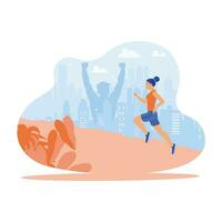 A mentally strong woman who lives in the city jogs in the morning on the city streets to maintain body health. Fitness people. Self-improvement concept. trend modern vector flat illustration