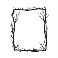 Tree frame, floral square border. Plant and twig decoration isolated on white background. black outline silhouette. decorative vintage scary element. Dark forest concept. vector