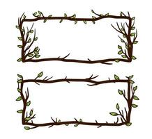 Tree frame, floral square border. Plant and twig decoration isolated on white background. Black outline silhouette. Decorative vintage scary element with leaf. Dark forest concept. vector