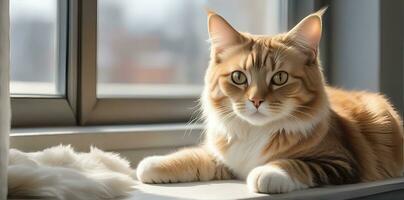 AI generated image of a cute cat seated on a windowsill photo