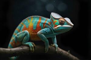 ai generado de cerca foto exótico reptil de camaleón con varios colores de naturaleza