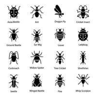 Pack of Insects Glyph Icons vector