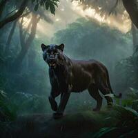 AI generated Black Panther's attack, Realistic images of wild animal attacks photo