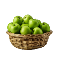 AI generated Fresh green apples in wicker basket isolated on transparent background png