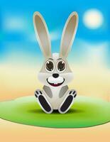 cute rabbit sit on grass vector