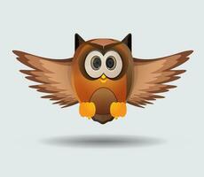 flying brown owl cute character isolated vector