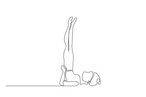 young beautiful healthy fit woman pilates yoga fitness pose line art design vector