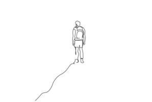 male person nature backpack walking alone lifestyle line art design vector