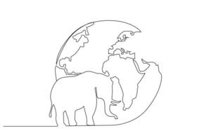 elefante mundo mapa mundo globo educación ecosistema animales vida línea Arte diseño concepto vector