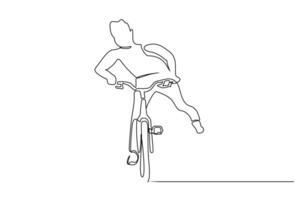 young boy cycling activity extreme movement line art design vector