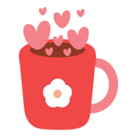 cute drawing cartoon pink cup full of hearts. cute valentine element sticker png