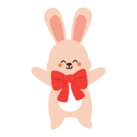 cute cartoon happy bunny wearing big red ribbon. cute animal doodle png