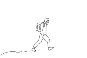 male person nature backpack walking alone lifestyle line art design vector