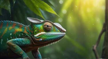 AI generated Close-up photo Exotic Reptile of chameleon with various colors of nature