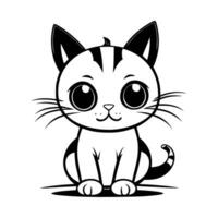 Cute cat vector black and white cartoon character design collection. White background. Pets, Animals.