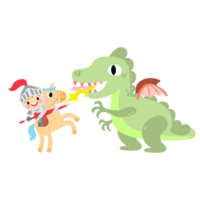 Fantasie Ritter Prinzessin und Drachen . Prinz auf zu Pferd halten Schwert Kämpfe mit Drachen. png