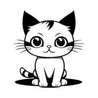 Cute cat vector black and white cartoon character design collection. White background. Pets, Animals.