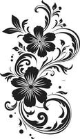 elegante floral impresión negro vector icono radiante hecho a mano vino icónico logo símbolo
