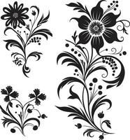 delicado mano dibujado pétalos elegante logo detalle encantador floral grabando negro vector icono