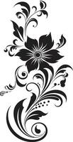 Inky Botanical Etching Iconic Logo Detail Black Vector Bouquet Hand Drawn Design