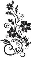 Artistic Vine Swirl Vector Logo Element Organic Noir Petals Hand Drawn Icon Design